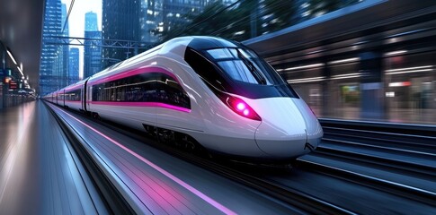 Fototapeta premium Dynamic train image: high-speed motion, modern design, sleek structure, advanced engineering, rapid transit, streamlined innovation, futuristic concept, swift movement, technological progress.