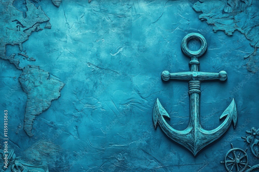 Aufkleber Nautical map background with anchor on textured surface providing space for custom text. Generative AI