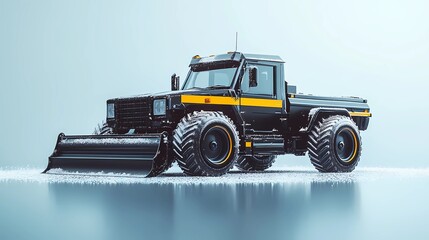 Large snowplow in action during heavy snowfall, creating a safe roadway, illustrated in a vibrant, dynamic art style
