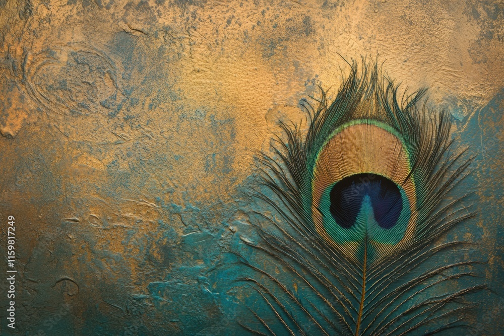 Leinwandbilder intricate peacock feather showcasing vibrant colors and textures with ample copy space for design or