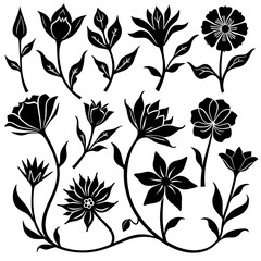 silhouettes Collection of ten art nouveau floral ornaments. with white background
