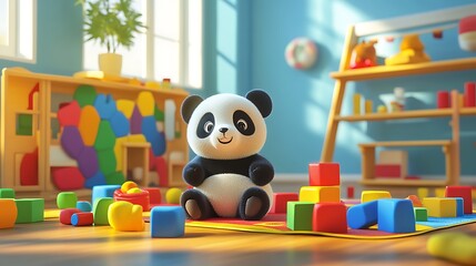 Panda Playtime In A Colorful Nursery Room