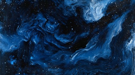 Abstract Blue and White Paint Swirls with Simulated Stars