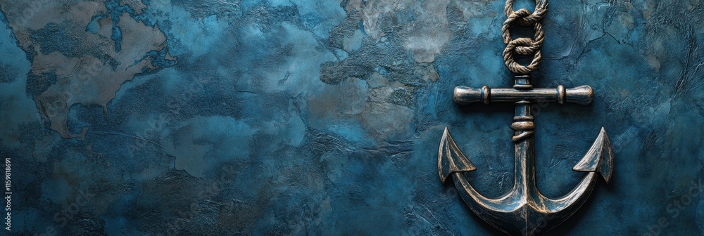 Fototapete Nautical anchor on a textured map background with ample copy space for text placement. Generative AI