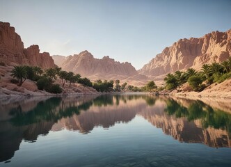 Reflections of the serene Al Qudra lakes in calm water, Calm Water, Peaceful Reflections, Stillness