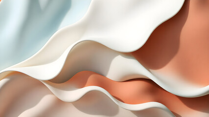 Obraz premium Wavy forms in light azure blue, soft ivory, and muted brick red, with matte textures and natural lighting creating an elegant composition