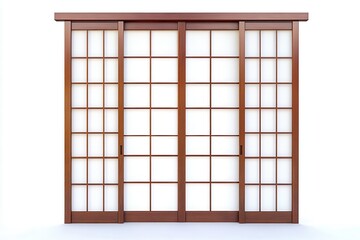 Shoji a traditional Japanese door or window used as a room divider isolated on a white background