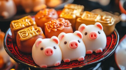 Colorful Festive Desserts Featuring Adorable Pig Shapes and Treats