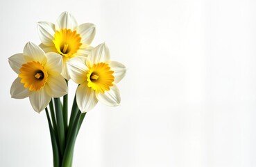 Obraz premium Beautiful spring bouquet of white, yellow daffodils. Fresh flowers isolated against white background. Perfect for decoration. Full depth of field. Closeup view. High quality image. Perfect for