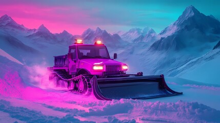 Snow-clearing vehicle pushing snow off the streets, ensuring clear routes for drivers, depicted in a clean and minimal illustration style
