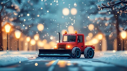 Snow-clearing vehicle pushing snow off the streets, ensuring clear routes for drivers, depicted in a clean and minimal illustration style