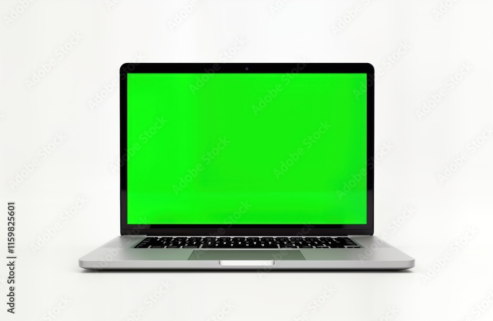 Fototapete modern laptop computer with blank green screen on white background. portable device with silver alum