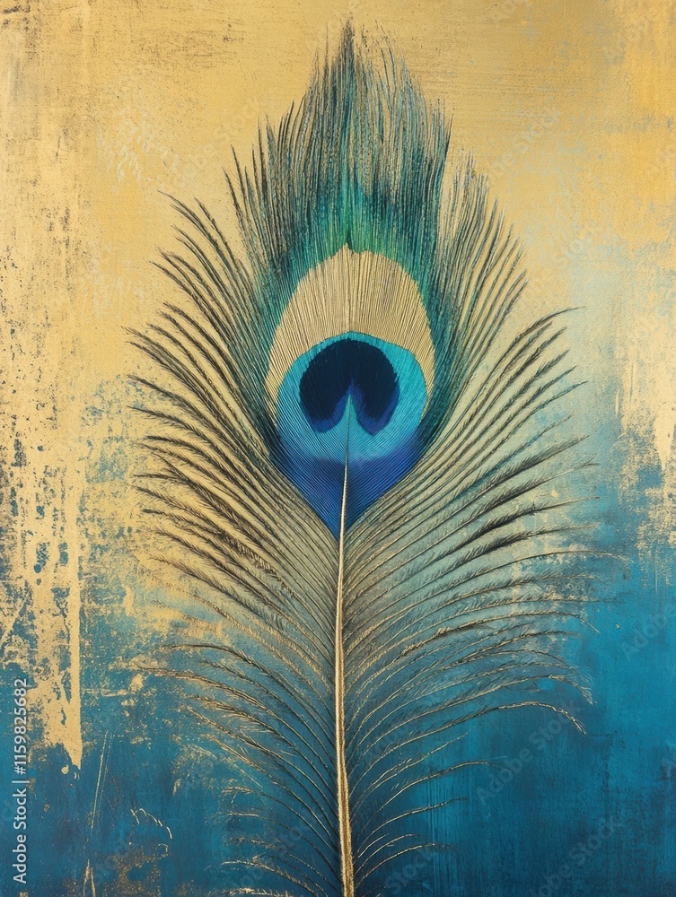 Leinwandbilder intricate close up of a vibrant peacock feather with rich textures and golden background for creativ