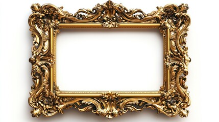 Ornate gold picture frame isolated on white.