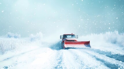 Snow-clearing vehicle pushing snow off the streets, ensuring clear routes for drivers, depicted in a clean and minimal illustration style