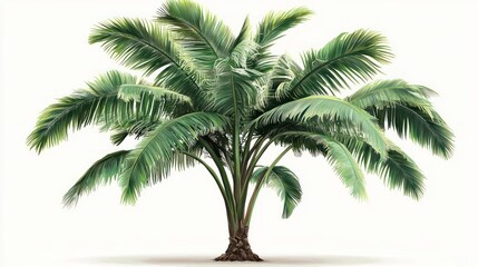 Fototapeta premium Lush green tropical palm tree isolated on white background.