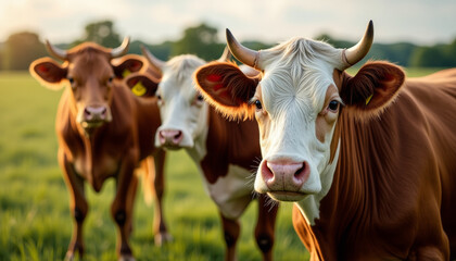 Close-up of Cows in a Lush Green Field