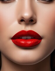 Fototapeta premium Close-up of glamorous red lips with matte finish for fashion and beauty themes