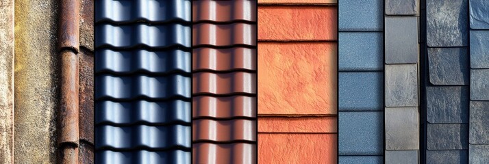 Collage of various roof coverings showcasing diverse materials and styles for residential construction projects. Generative AI