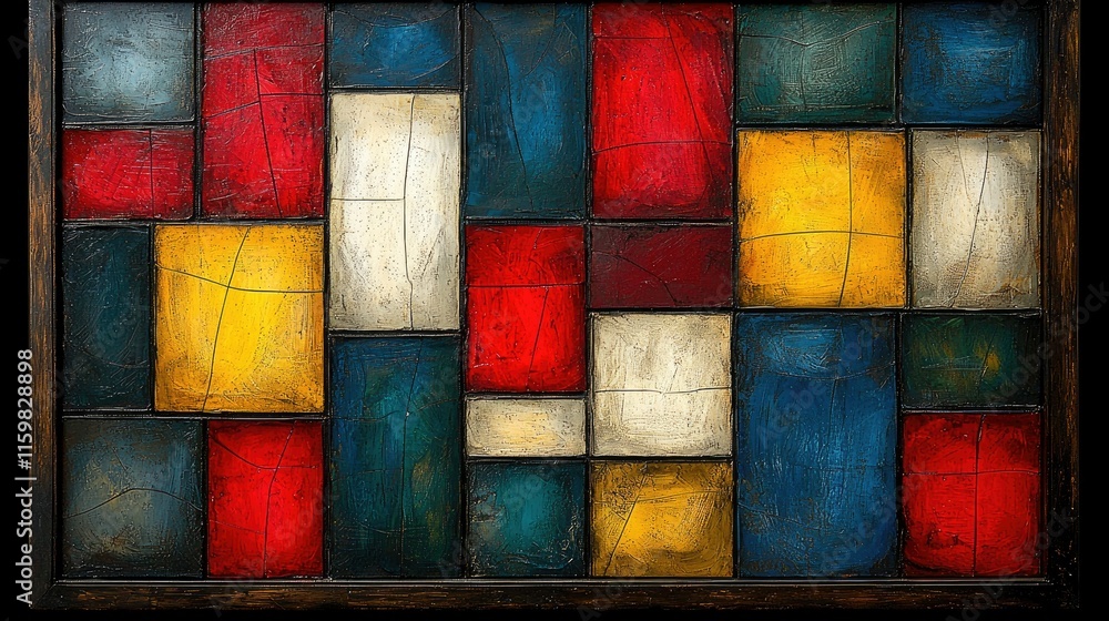 Poster abstract artwork featuring colorful geometric shapes in a grid pattern.