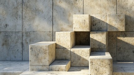 Abstract Stone Cubes Arrangement Against a Weathered Wall Background