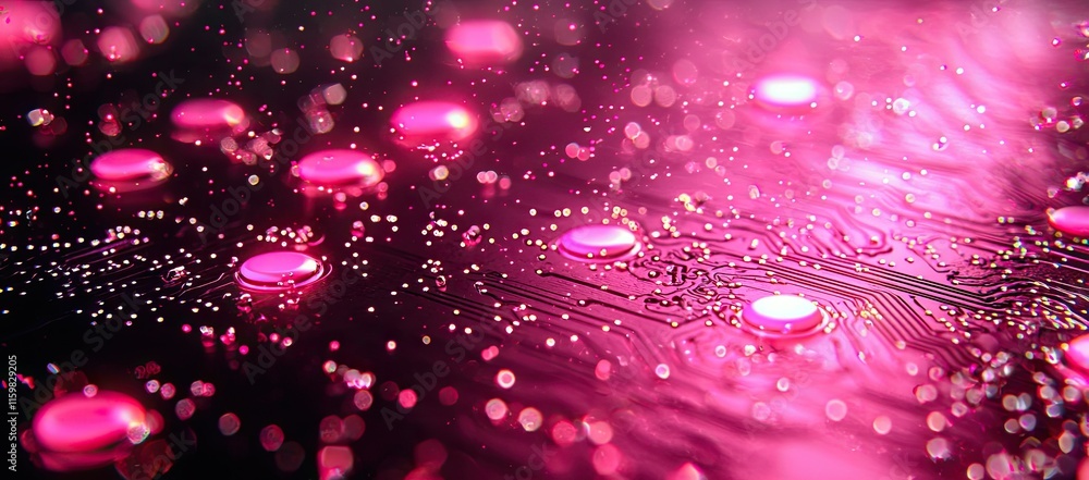 Poster abstract close-up of a circuit board with glowing pink elements and intricate patterns.