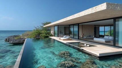 Fototapeta premium Modern Oceanfront Villa with Infinity Pool and Stunning Views
