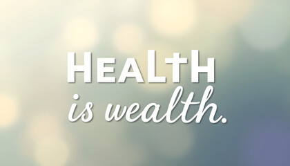 Inspirational quote of health is wealth isolated with white highlights, png