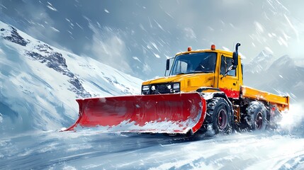 Snowplow clearing snowy roads, essential for winter road maintenance operations.