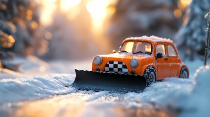 Fototapeta premium Snowplow clearing snowy roads, essential for winter road maintenance operations.