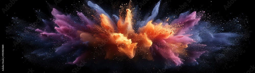 Poster dynamic explosion of colorful powder studio abstract art dark background dramatic viewpoint visual c