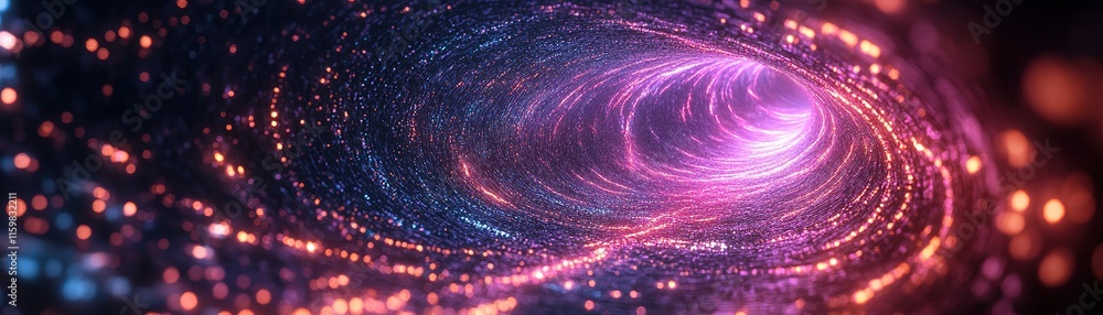 Poster exploring cosmic vortex phenomenon outer space digital art sci-fi futuristic abstract