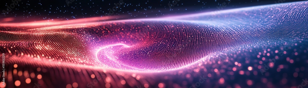 Poster dynamic wave patterns of light and color abstract space digital artwork cosmic environment aesthetic