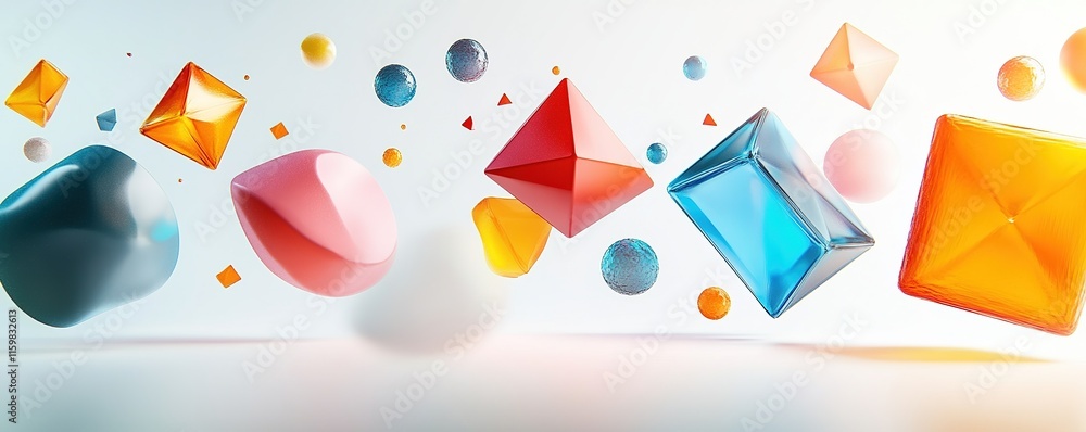 Aufkleber dynamic geometric shapes floating in air abstract design digital art colorful environment high-contr