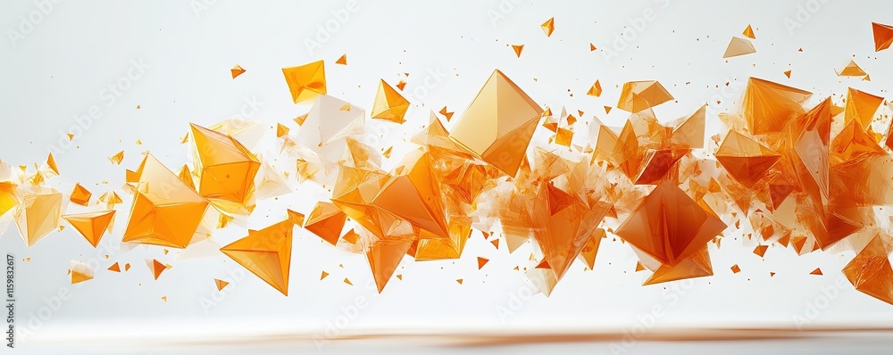 Poster dynamic orange geometric shapes burst abstract art digital design studio setting eye-level view mode