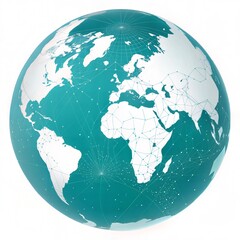 Abstract image of the earth with white continents with transparent backlighting of the turquoise...