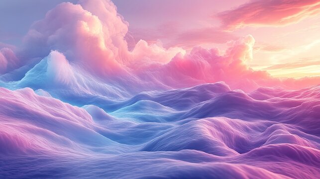 Waves of colorful clouds at sunrise ocean landscape digital art serene environment aerial view tranquility concept
