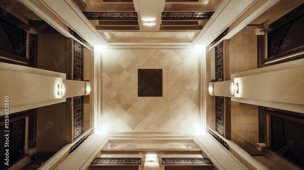 Poster elegant interior view with symmetrical architecture and lighting design