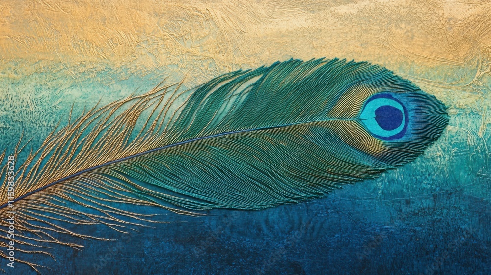 Leinwandbilder intricate close up of a vibrant peacock feather showcasing stunning textures and colors with ample c