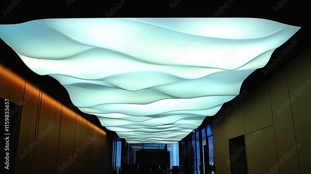 Poster modern ceiling design with soft waves and ambient light effect