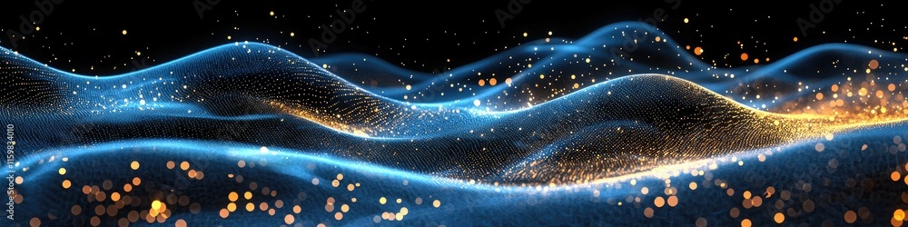 Poster abstract digital waves with glowing particles creating a dynamic visual effect.