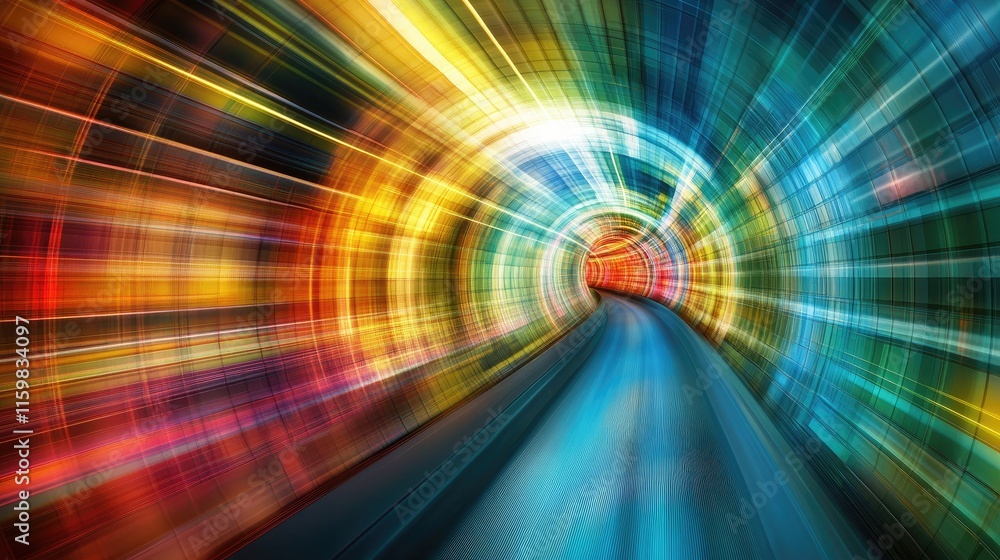 Poster colorful abstract motion blur effect in a circular tunnel design