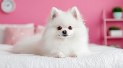 Pomeranian dog celebrates valentine's day with rose cozy room