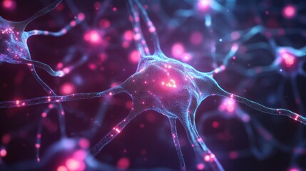 Microscopic view of glowing neuron network.