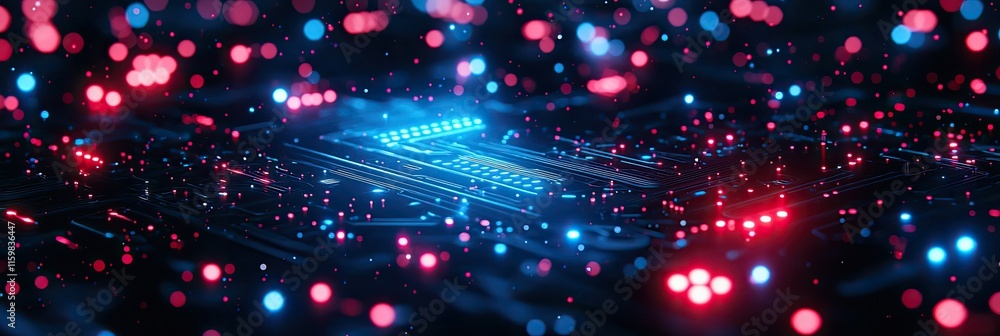 Poster abstract representation of a circuit board with glowing lights, symbolizing technology and innovatio