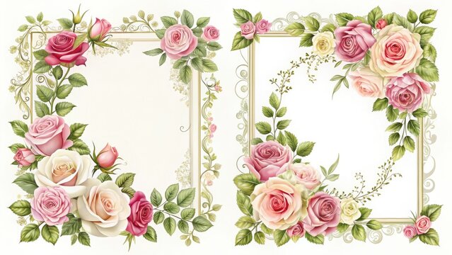 Elegant Rose Decor Borders and Frames Collection for Creative Design Projects