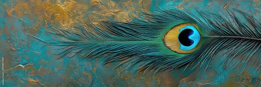 Aufkleber detailed close up of a peacock feather showcasing elegant textures and vibrant colors for design and