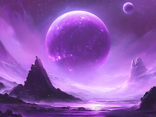 Purple Planetary Landscape with Two Celestial Bodies