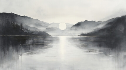 Obraz premium dawn over a tranquil lake