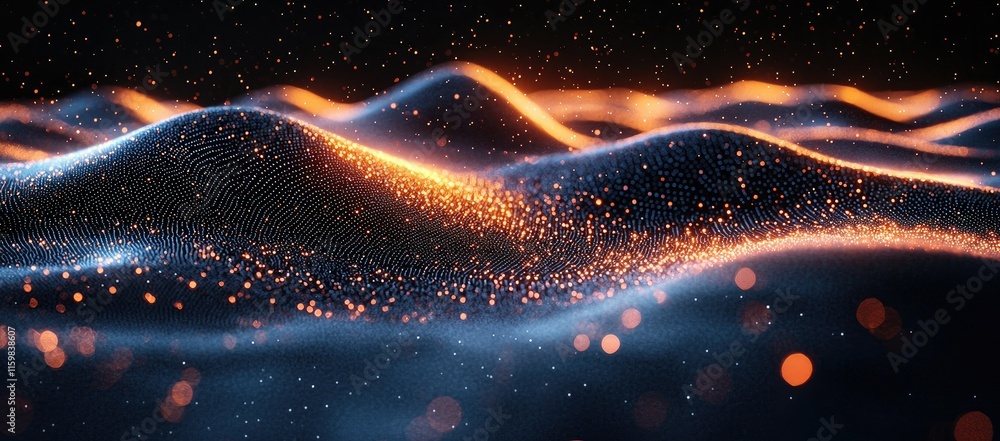 Poster abstract waves of light and particles creating a mesmerizing visual effect.